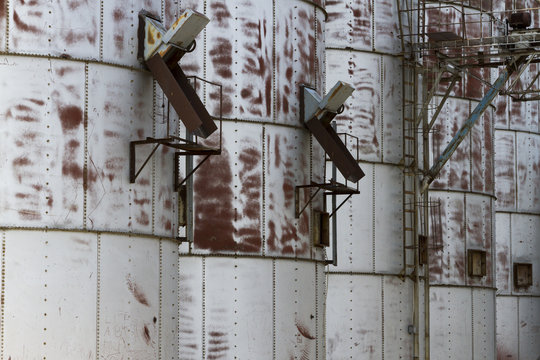 Close-Up Detail Of Old Grain Bins