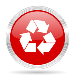 recycle red glossy circle modern web icon