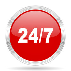 24/7 red glossy circle modern web icon