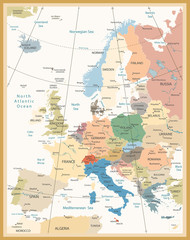 Obraz premium Political Map of Europe Retro Colors