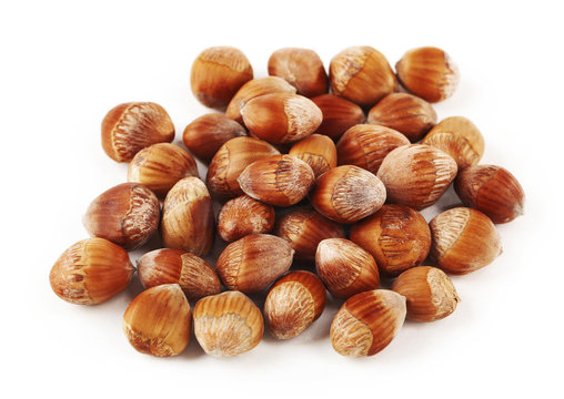 Pile of acorn nuts, isolated on white