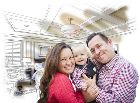 Young Family With Baby Over Bedroom Drawing and Photo