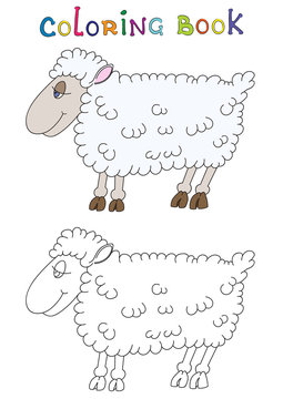 Illustration of a cheerful lamb with blue eyes