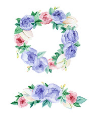 Watercolor painting. Elements floral garlands on a white background.