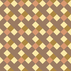 Seamless geometric checked pattern. Diagonal square, braiding, woven line background. Patchwork texture in warm, soft, light, gray, yellow, olive colors. Rhombus, staggered figure texture. Vector