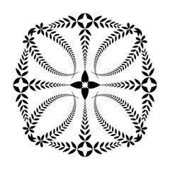 Fototapeta na wymiar Laurel wreath tattoo. Cross ornament. Black sign on white background. Defense, harmony, glory symbol. Vector