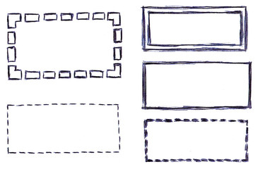 Hand-Drawn Web Blog Boxes Borders with dotted lines Isolated on white background