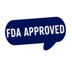 FDA Approved wording on Speech bubbles blue cylinder