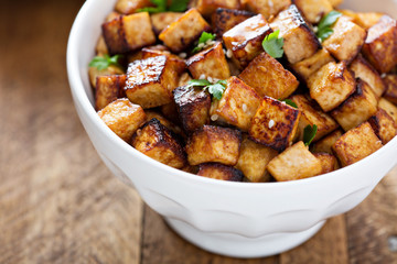 Stir fried tofu in a bowl