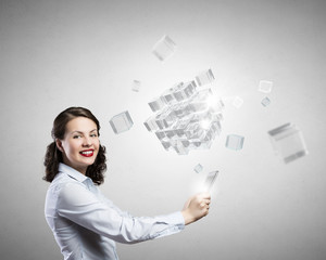 Young woman using modern technologies