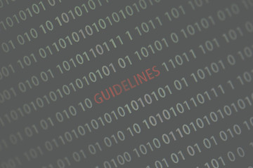 'Guidelines' word in the middle of the computer screen surrounded by numbers zero and one. Image is taken in a small angle. Image has a vintage effect applied