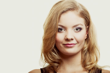 Naklejka premium beauty woman face with makeup long blond hair