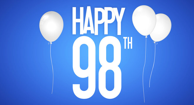 Happy Birthday - Celebration - Personalised With Number - Birthday Greeting Card - With White Balloons - 98 Years Party - Illustration Anniversary