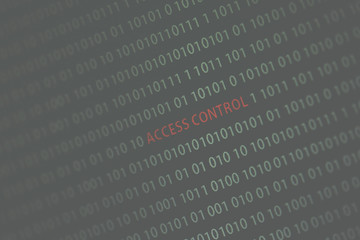 'Access control' text in the middle of the computer screen surrounded by numbers zero and one. Image is taken in a small angle. Image has a vintage effect applied.