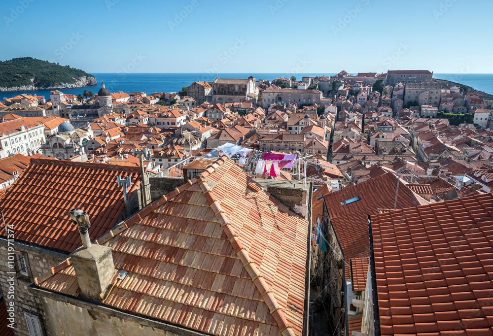 Sticker Aerial view from Walls of Dubrovnik with Lokrum island on background, Croatia