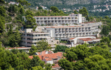 Fototapeta na wymiar Abandoned hotels in former Tourist Complex of Kupari village, Croatia