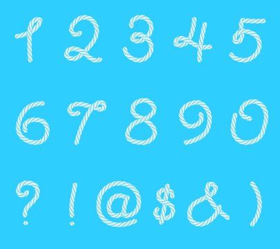 Set of rope font symbols and numbers