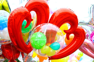 The colorful balloons, concept of love in summer and valentine, wedding and celebrating