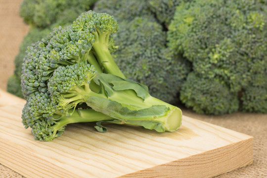 Green broccoli on cutting board