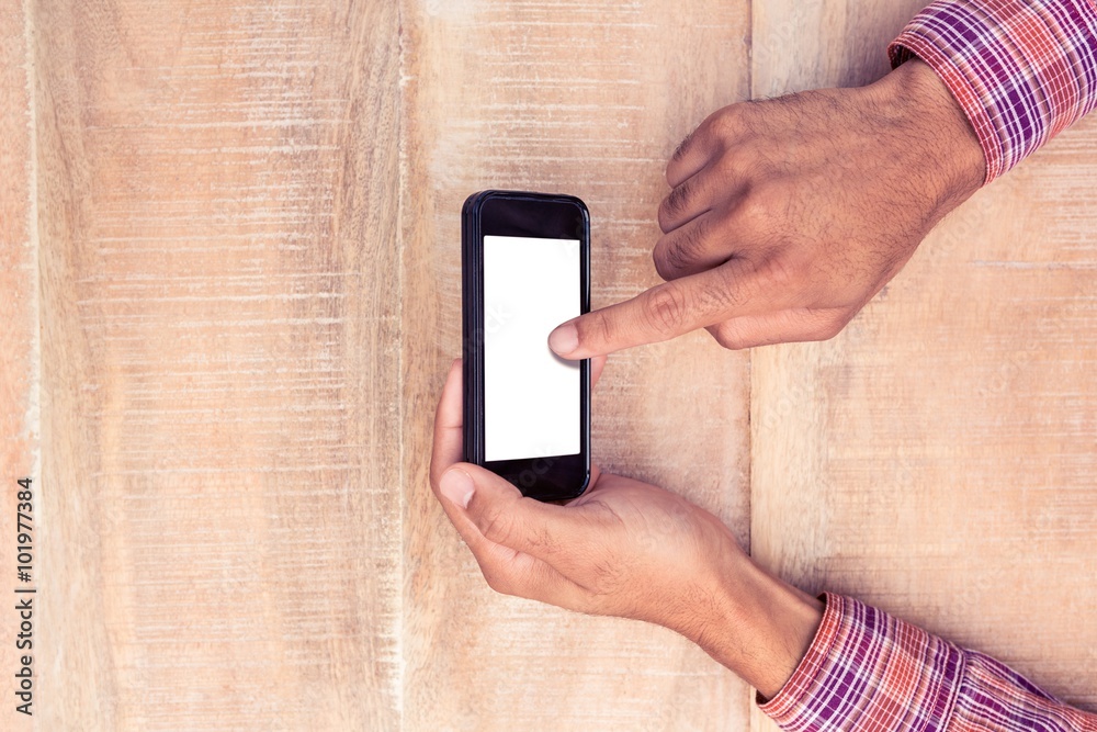 Poster directly above shot of man texting