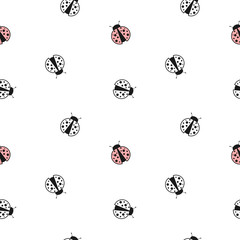 black white and red seamless vector pattern background illustration with cute lovely ladybug