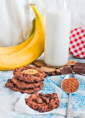 oatmeal cookies with chocolate and banana with almond milk,healt
