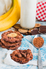 homemade oatmeal cookies with chocolate and banana with almond m