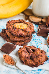 homemade oatmeal cookies with chocolate and banana with almond m
