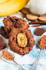 homemade oatmeal cookies with chocolate and banana with almond m