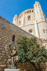 Statue of King David in front of Dormition Abbey on Mount Zion in Jerusalem, Israel - obrazy, fototapety, plakaty