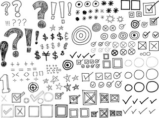 Set of Hand-drawn Doodles -Asterisks, Bullets, Check marks, Punctuation marks (Vector)