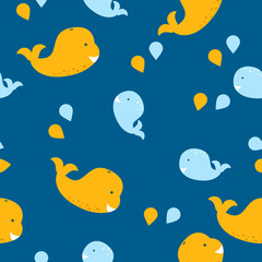 Whale kid seamless vector pattern for textile print.