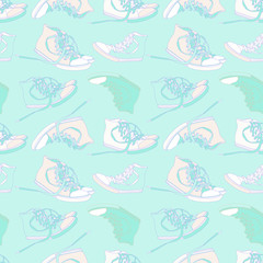 Vintage seamless pattern of sneakers