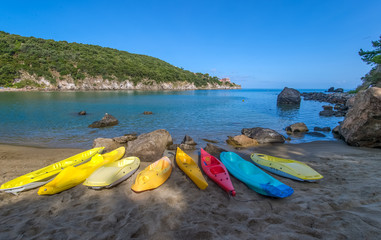 Kayaks on the beach