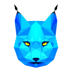 Naklejka premium Abstract polygonal geometric triangle bright blue lynx portrait