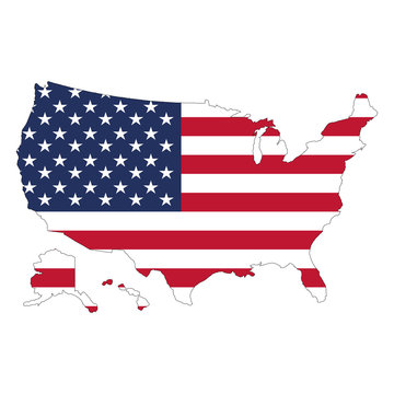 USA map and flag against white background