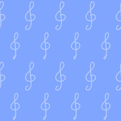 Hand drawn doodle seamless pattern background with treble clef