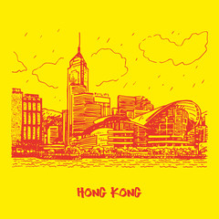 Hong Kong city. Vector hand drawn sketch.