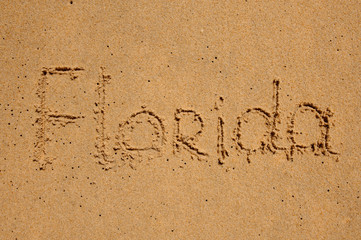Florida  word written in sand.