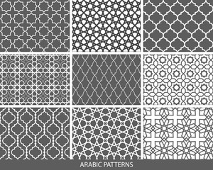 Set of nine monochrome Arabic patterns