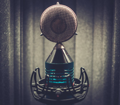 Extra high definition microphone at boutique recording studio. .