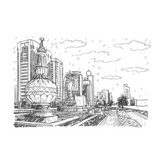 Street view in Abu Dhabi, United Arab Emirates. Vector hand drawn sketch