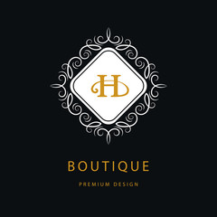 Monogram design elements, graceful template. Calligraphic elegant line art logo design. Letter emblem sign H for Royalty, business card, Boutique, Hotel, Heraldic, Cafe, Jewelry. Vector illustration