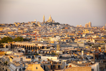 Paris Cityscape with Sacre Coeur at sunset