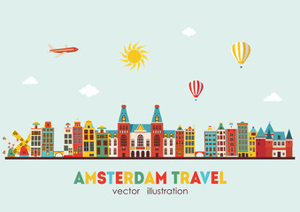 Naklejka premium Panoramę Amsterdamu. Ilustracji wektorowych