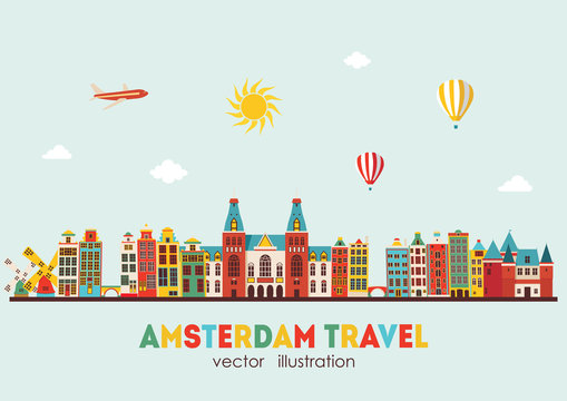 Amsterdam skyline. Vector illustration