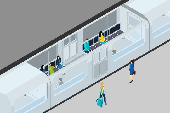 Underground People And Train Illustration 