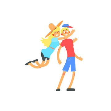 Young woman and man in love, hugging cute cartoon vector 