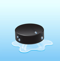 Hockey puck on ice with drops. Illustration 10 version