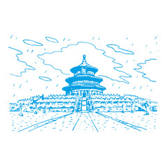 The Hall of Prayer for Good Harvests in Beijing, China. Vector freehand pencil sketch.